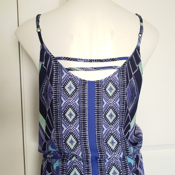 Mercer & Madison Geo Stripe Blue Green Sleeveless Drawstring Waist Dress 4 - Picture 7 of 8